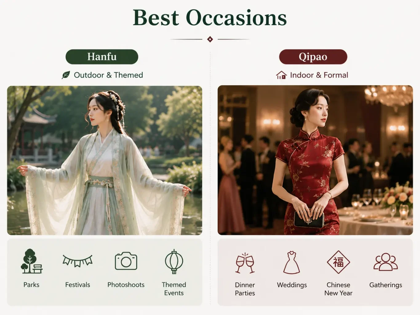 Hanfu in Outdoor Setting vs Qipao at Formal Event