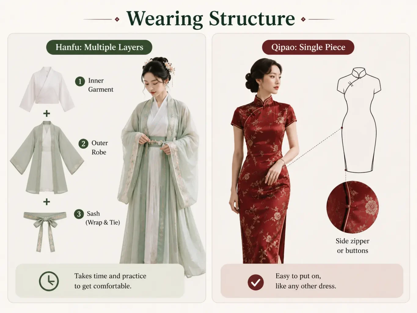 Hanfu Layering Structure vs Qipao Single Piece Design